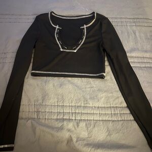 SHEIN Black Sheer Long Sleeve Crop Top